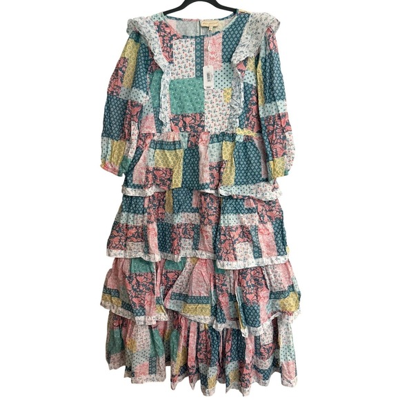 Simply Southern Dresses & Skirts - New Simply Southern Patchwork Tiered Maxi Dress Pink Teal Floral Large cottage